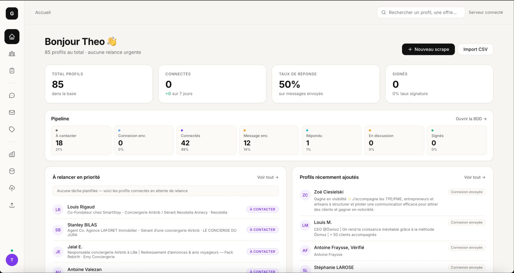 Dashboard CRM + scraping LinkedIn