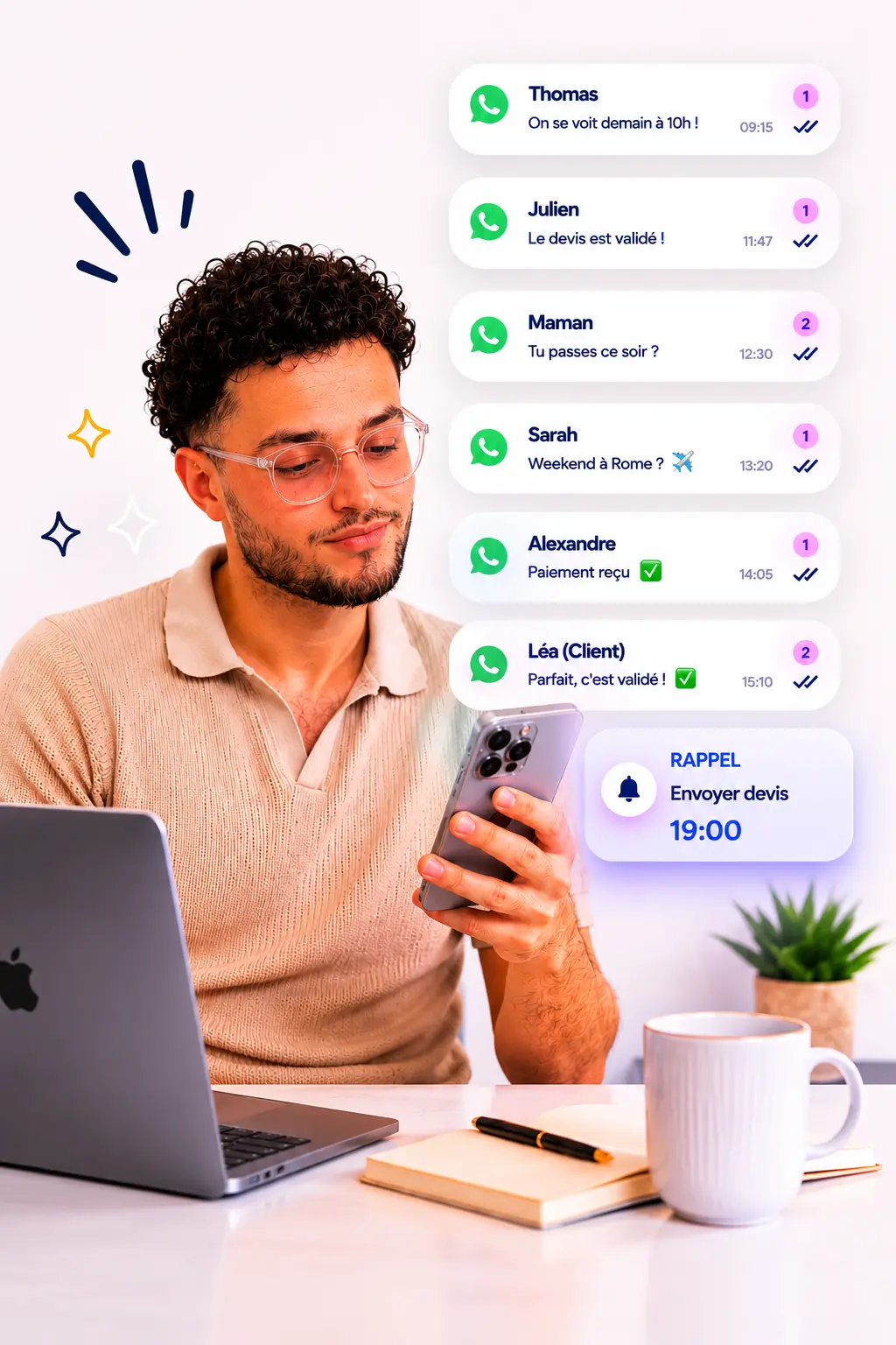 Échange par WhatsApp avec Gloweb pour un projet de site à Saint-Florentin